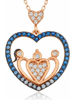 Inure Jewelry ​Gümüş Rose Kalpli Aile Bayan Kolye