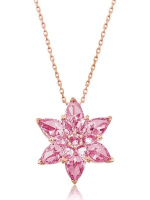 Inure Jewelry Gümüş Rose Pembe Lotus Çiçeği Kolye