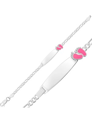 Inure Jewelry Kişiye Özel Pembe Ayak İzi Gümüş Bebek Künyesi