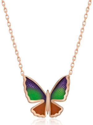 Inure Jewelry Gümüş Rose Minimal Kelebek Bayan Kolye