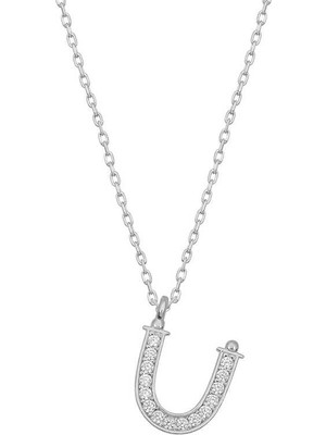 Inure Jewelry Gümüş Rodyum Ü Harfi Kadın Kolye