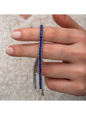 Inure Jewelry Gümüş Lacivert Zirkon Taşlı Su Yolu Kadın Bilekik