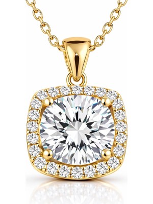 Inure Jewelry Gümüş Gold Kare Montür Tek Taş Kolye