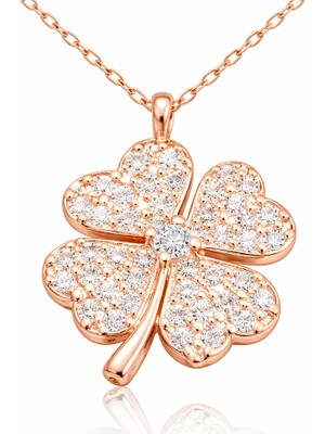 Inure Jewelry Gümüş Rose Dört Yapraklı Yonca Kadın Kolye
