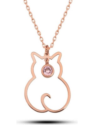 Inure Jewelry Gümüş Ekim Ayı Doğum Taşı Kedi Kadın Kolye