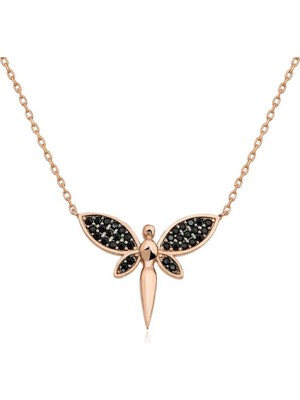 Inure Jewelry ​Gümüş Rose Siyah Yusufçuk Bayan Kolye