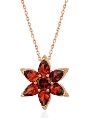 Inure Jewelry Gümüş Rose Kırmızı Çiçek Kolye