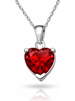 Inure Jewelry Gümüş Kırmızı Taşlı Kalpli Kadın Kolye