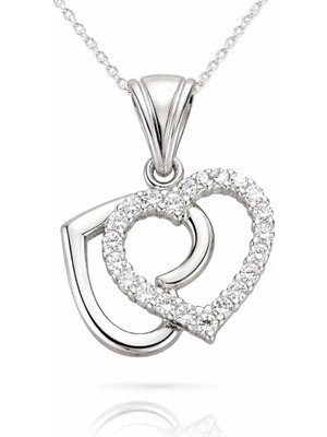 Inure Jewelry Gümüş Çift Kalpli Bayan Kolye