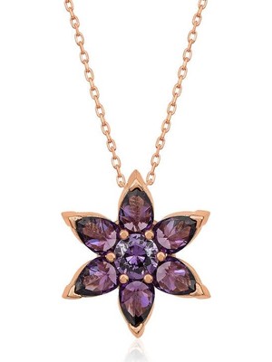 Inure Jewelry ​Gümüş Rose Mor Çiçek Kolye