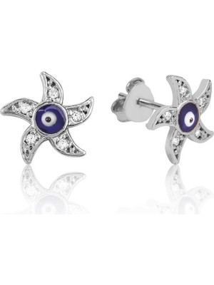Inure Jewelry Gümüş Nazarlı Deniz Yıldızı Çivili Küpe