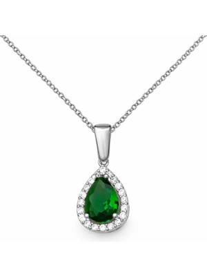 Inure Jewelry Gümüş Damla Zümrüt Taşlı Kadın Kolye