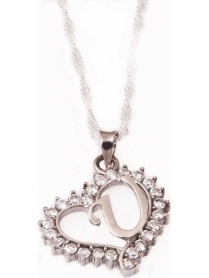 Inure Jewelry Gümüş U Harfi Kalpli Bayan Kolye