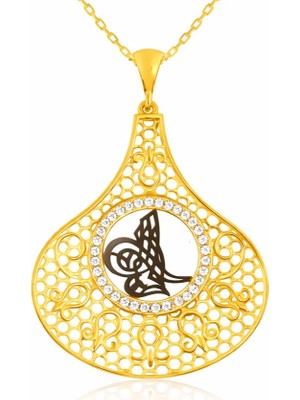 Inure Jewelry Gümüş Gold Tuğra Bayan Kolye