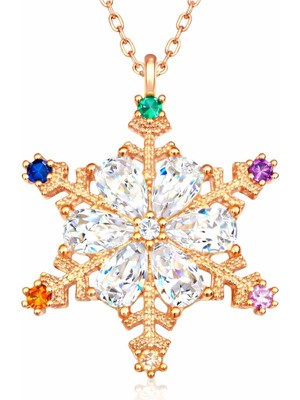 Inure Jewelry Gümüş Rose Renkli Taşlı Kar Tanesi Kadın Kolye