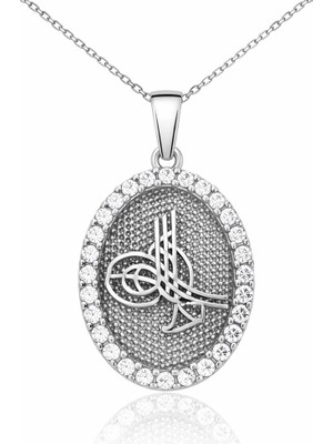 Inure Jewelry Gümüş Tuğra Oval Bayan Kolye