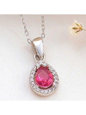 Inure Jewelry Gümüş Pembe Damla Zirkon Taşlı Kadın Kolye