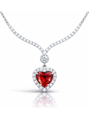 Inure Jewelry Gümüş Kırmızı Zirkon Taşlı Kalp Kadın Kolye