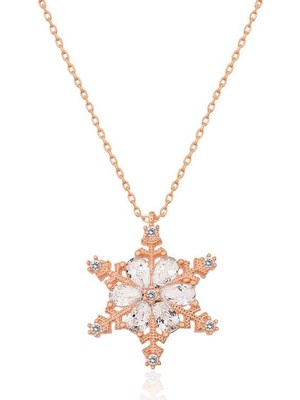 Inure Jewelry ​Gümüş Rose Kar Çiçeği Bayan Kolye