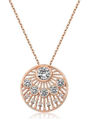 Inure Jewelry Gümüş Rose Etnik Desenli Rose Bayan Kolye