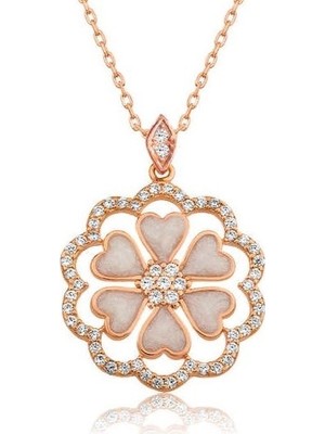 Inure Jewelry Gümüş Rose Kalp Çiçek Bayan Kolye