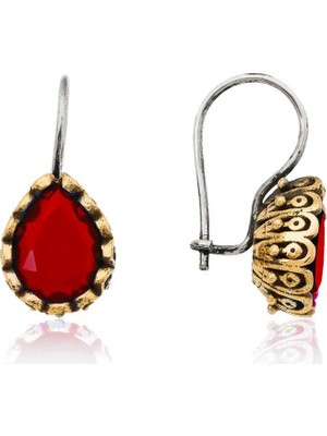 Inure Jewelry Gümüş Kırmızı Damla Otantik Kadın Küpe