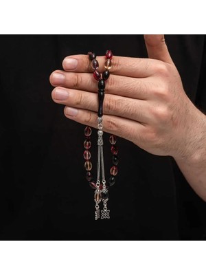 Inure Jewelry Gümüş Püskül Sıkma Kehribar Tesbih