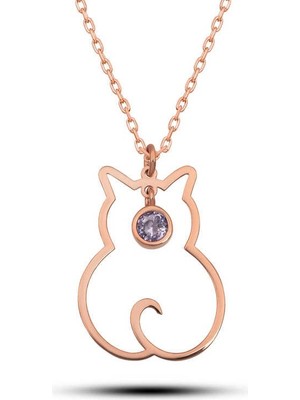 Inure Jewelry Gümüş Haziran Ayı Doğum Taşı Kedi Kadın Kolye