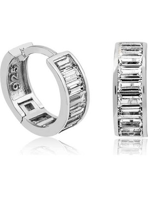 Inure Jewelry Gümüş Baget Taşlı Halka Küpe