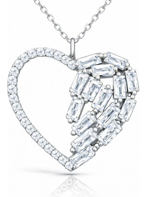 Inure Jewelry Gümüş Baget Taşlı Kalp Kadın Kolye