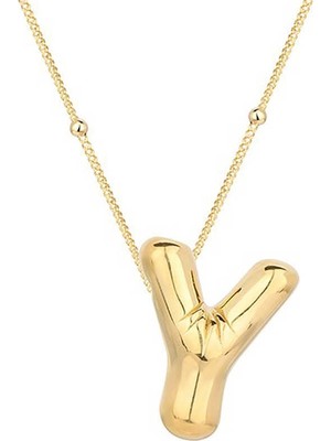 Inure Jewelry Gümüş Gold Balon Y Harfi Kadın Kolye