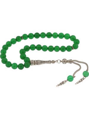 Inure Jewelry ​Doğaltaş Metal Püsküllü Yeşil Yeşim Taşı Tesbih
