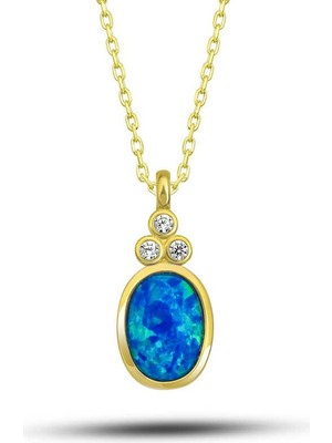 Inure Jewelry Gümüş Gold Mavi Opal Taşlı Ananas Kadın Kolye