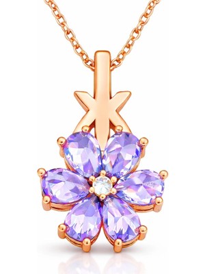 Inure Jewelry Gümüş Rose Mor Sevgi Çiçeği Kadın Kolye