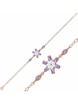 Inure Jewelry Gümüş Rose Lila Lotus Çiçeği Bileklik