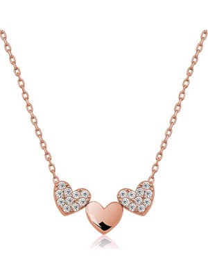 Inure Jewelry Gümüş Rose Üç Kalp Bayan Kolye