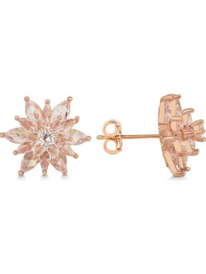 Inure Jewelry Gümüş Rose 4 Katman Lotus Çiçeği Kadın Çivili Küpe