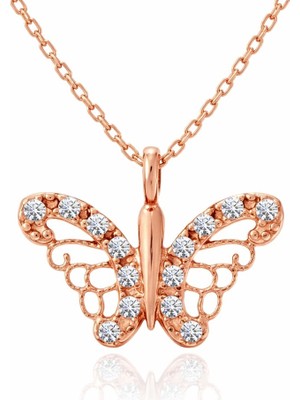 Inure Jewelry Gümüş Rose Kelebek Kadın Kolye