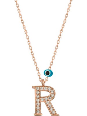 Inure Jewelry Gümüş Nazar Rose R Harfi Kadın Kolye