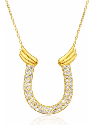 Inure Jewelry Gümüş Gold Zirkon Taşlı Nal Kadın Kolye