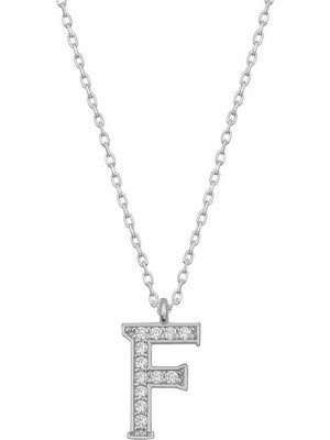 Inure Jewelry Gümüş Rodyum F Harfi Kadın Kolye
