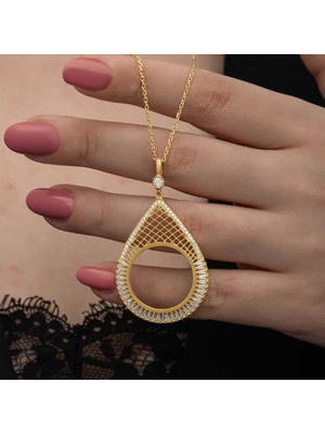 Inure Jewelry Gümüş Gold Kaplama Damla Yarım Altın Takılabilen Kadın Kolye