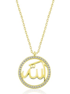 Inure Jewelry Gümüş Gold Arapça Allah Yazılı Bayan Kolye