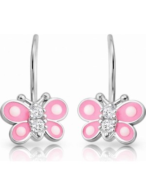 Inure Jewelry Gümüş Sallantılı Pembe Kelebek Çocuk Küpesi