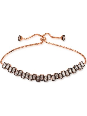 Inure Jewelry Gümüş Rose Baget Taşlı Asansör Bileklik
