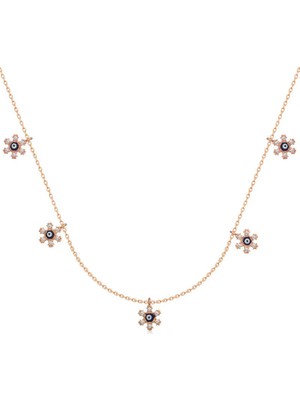 Inure Jewelry Gümüş Rose Çiçek Nazarlı Şans Kadın Kolye