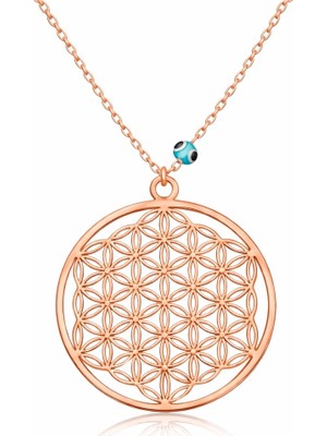 Inure Jewelry Gümüş Rose Nazar Gözlü Yaşam Çiçeği Kolye