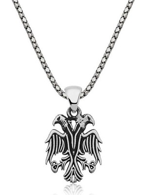 Inure Jewelry Gümüş Çift Başlı Kartal Erkek Kolye