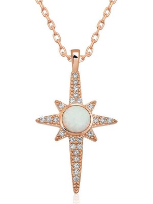 Inure Jewelry ​Gümüş Beyaz Opal Taşlı Kuzey Yıldızı Kolye