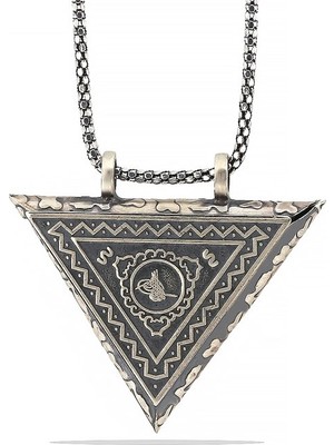 Inure Jewelry Gümüş Üçgen İçi Açılabilen Tuğra Muskalık Kolye